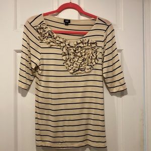Tan and Black Striped Short Sleeve Blouse by Lee Size Large!  Cute & Comfy!